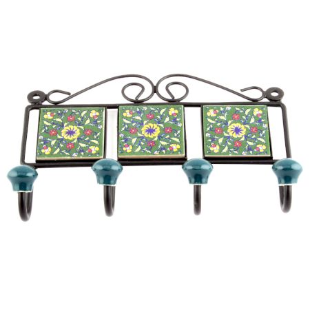 Forest Green And Yellow Wheel Flower Tiles Hooks